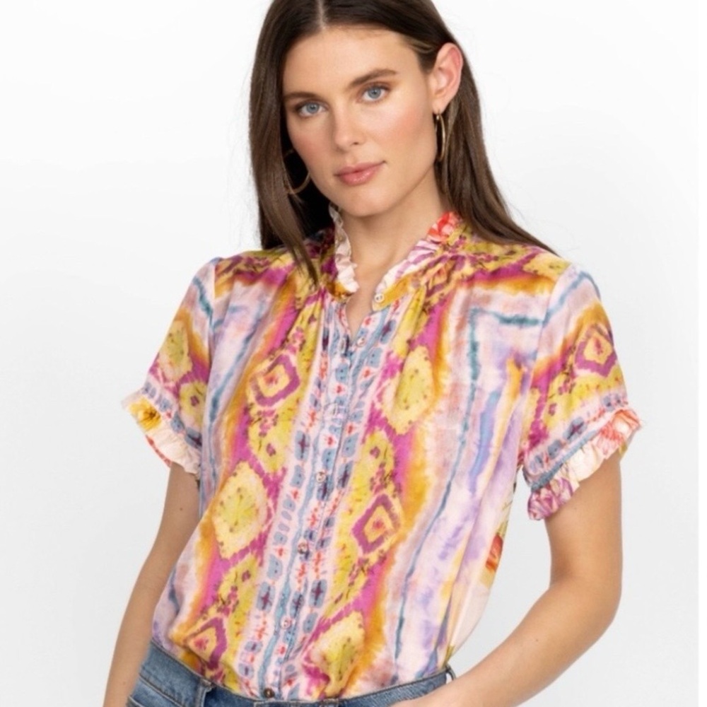 Johnny Was Sander Zoli 100%silk Multicolor Patterned tunic